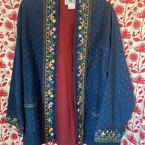 Women's Blue Floral Embroidered Kimono Jacket Size L